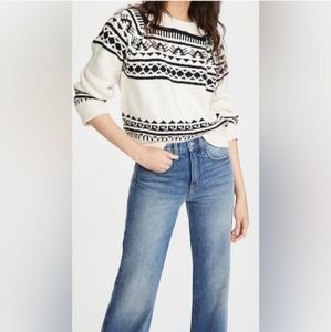 SOLD MOTHER Fair Isle Fisherman Cream and Black Knit 100% Cotton Sweater Size S